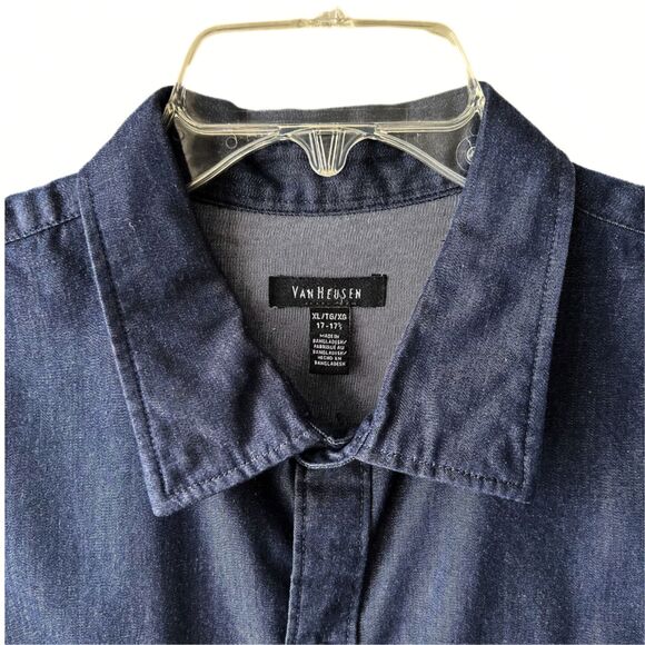 Van Heusen Button Down Denim Blue Cotton Short Sleeve Collared Shirt Men’s XL - Picture 2 of 8